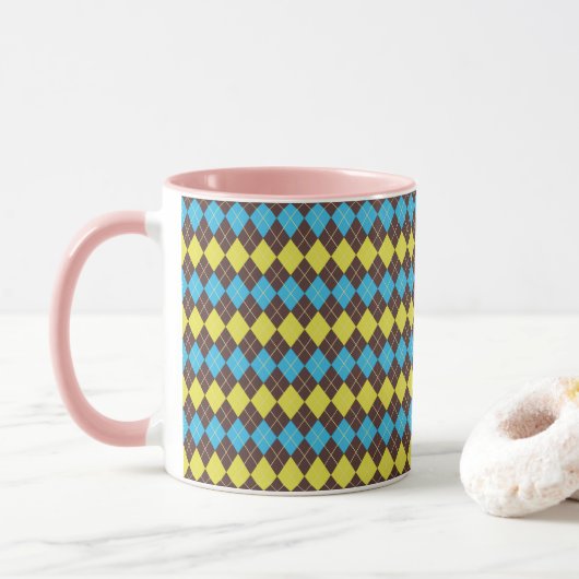 70er-Schotten-Tartan-Muster Tasse (Mit Donut)