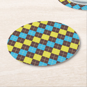 70er schottisches Tartan-Muster Runder Pappuntersetzer