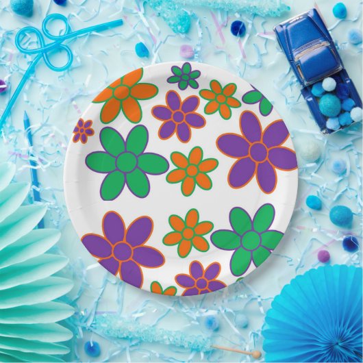 70er Style-Blume für Party-Teller Pappteller (Party)