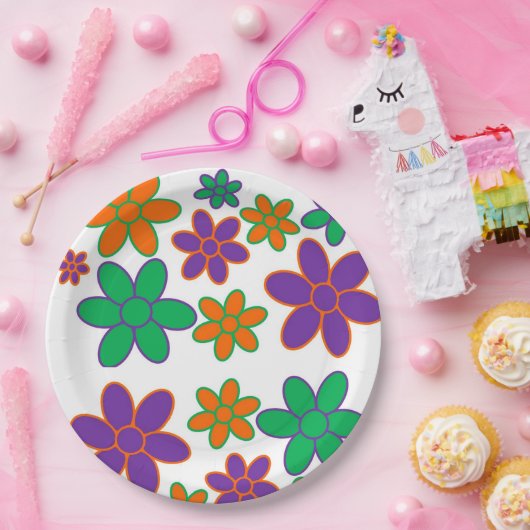 70er Style-Blume für Party-Teller Pappteller (Party)