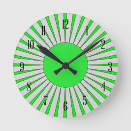 70er Style Bright Green Sunburst Runde Wanduhr
