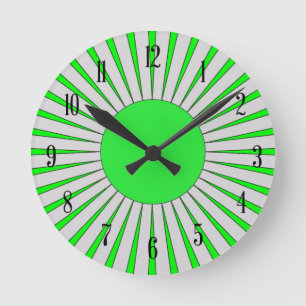 70er Style Bright Green Sunburst Runde Wanduhr
