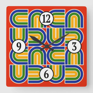 70er Style Geometric Arch Pattern Quadratische Wanduhr