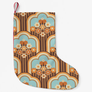 70er-Tapete nahtloses Design, Vintage Blume  Kleiner Weihnachtsstrumpf