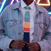 70er Vintag Navy-Blue-Gelb-Streifen Muster Krawatte