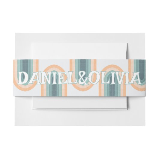 70er Vintag Rainbow Wedding Einladungsbanderole (Vorderseite Beispiel)