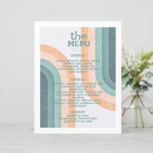 70er Vintag Rainbow Wedding Menu (Stehend Vorderseite)