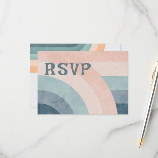 70er Vintag Rainbow Wedding RSVP Karte (Vorderseite/Rückseite Beispiel)