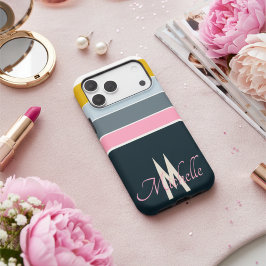 70er Vintag Striped Skriptinitialen mit Monogramm