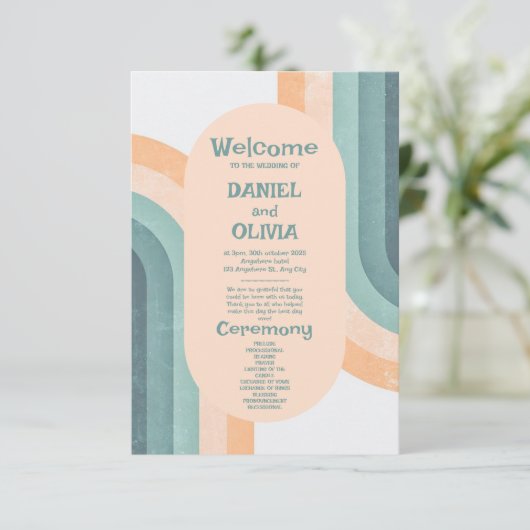 70er Vintage Rainbow-Hochzeitsprogramme (Stehend Vorderseite)