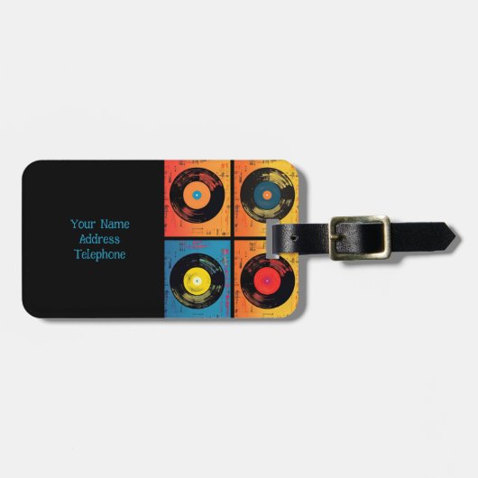 70er Vinyl Record Muster Retro Gepäckanhänger (Vorderseite horizontal)