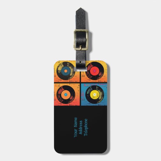 70er Vinyl Record Muster Retro Gepäckanhänger (Vorderseite vertikal)