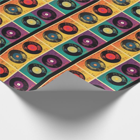 70er Vinyl Record Muster Retro Geschenkpapier (Ecke)