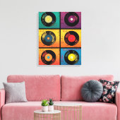 70er Vinyl Record Muster Retro Leinwanddruck (Insitu (Wohnzimmer))