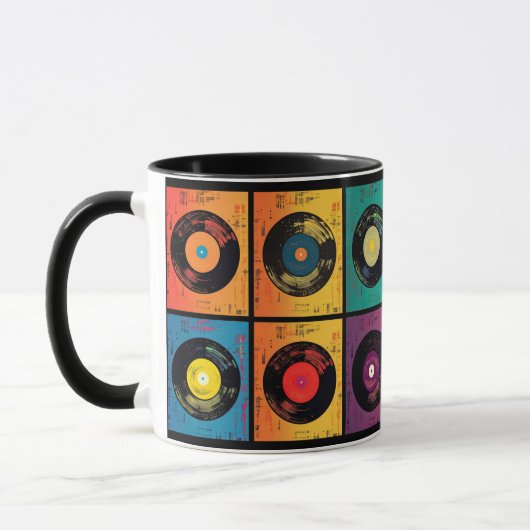 70er Vinyl Record Muster Retro Tasse (Links)