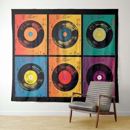 70er Vinyl Record Muster Retro Wandteppich (Beispiel (Horizontal))