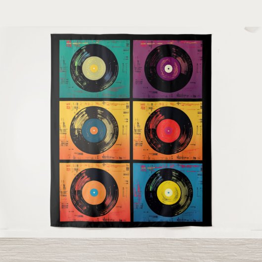 70er Vinyl Record Muster Retro Wandteppich (Vorderseite)