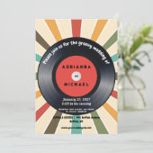 70er Vinyl Record Nostalgie Einladung zur Hochzeit (Stehend Vorderseite)