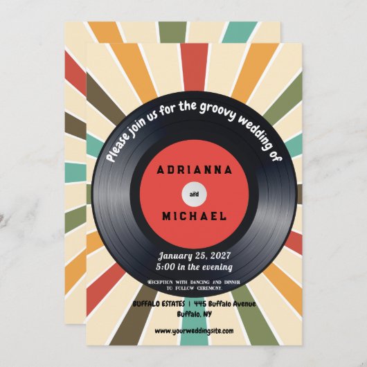 70er Vinyl Record Nostalgie Einladung zur Hochzeit (Vorne/Hinten)