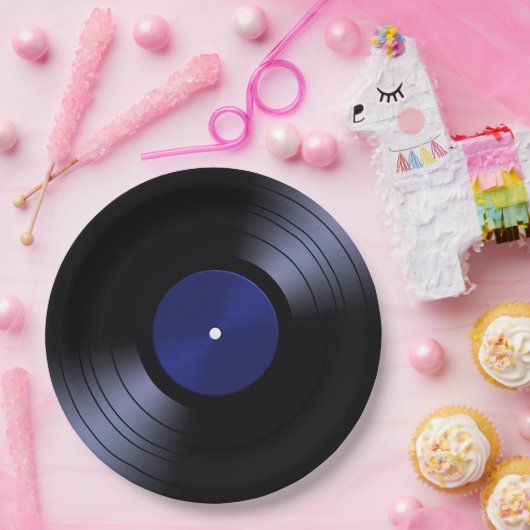 70er Vinyl Record Retro Pappteller (Party)