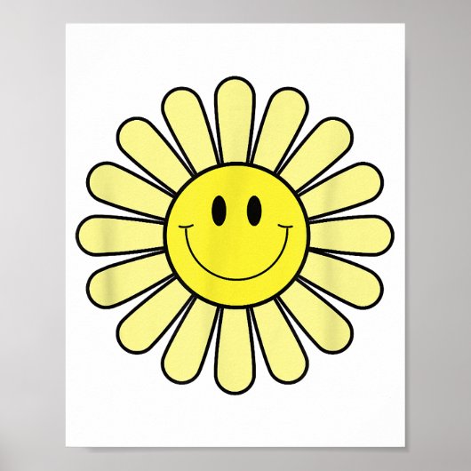 70er Yellow Smile Face Blume Shirt Happy Peace Smi Poster (Vorne)