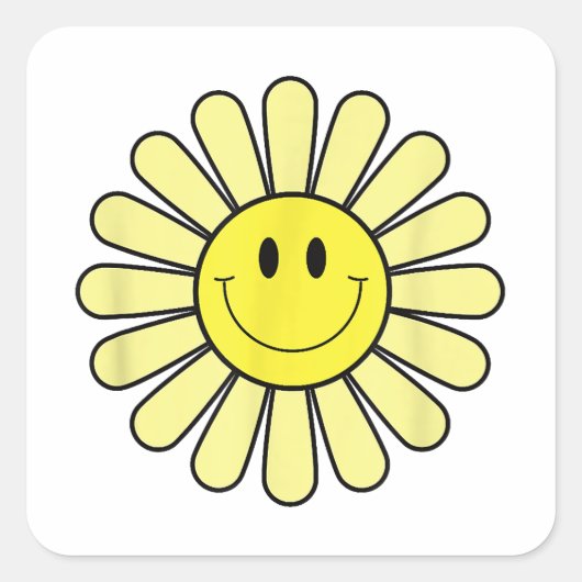 70er Yellow Smile Face Blume Shirt Happy Peace Smi Quadratischer Aufkleber (Vorderseite)