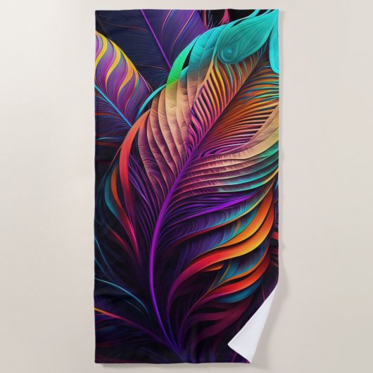 70s 60s Psychedelic Feathers Strandtuch (Vorderseite)