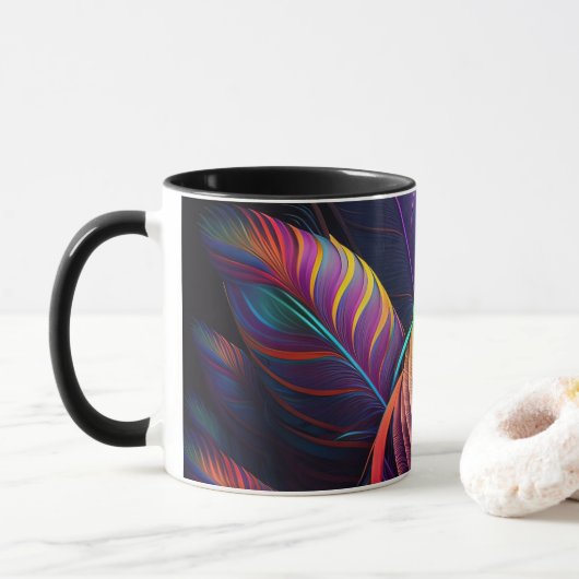 70s 60s Psychedelic Feathers Tasse (Mit Donut)