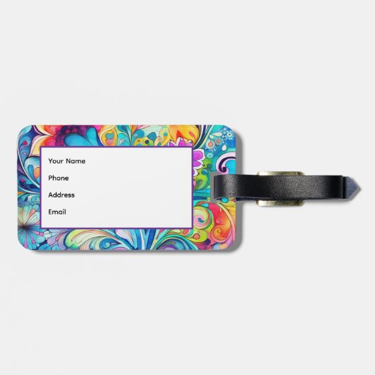 70s 60s Psychedelic Hippy Retro Hip Gepäckanhänger (Rückseite horizontal)