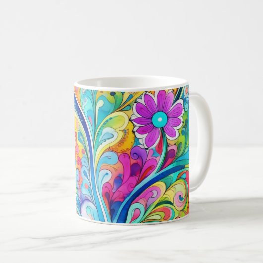 70s 60s Psychedelic Hippy Retro Hip Kaffeetasse (VorderseiteRechts)