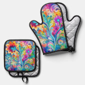 70s 60s Psychedelic Hippy Retro Hip Ofenhandschuh & Topflappen-Set (Vorderseite/Rückseite)