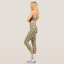 70s Bold Modern Retro Ogee Motif in Greens Capri Leggings