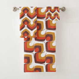 70s Bold Retro Modern Motif in Orange & Brown Badhandtuch Set