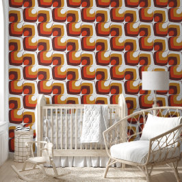 70s Bold Retro Modern Motif in Orange & Brown Tapete