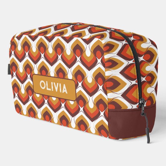 70s Bold Retro Modern Motif in Orange & Brown Waschbeutel (Rechte Ecke)
