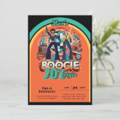 70s Boogie Retro Disco Dancing Birthday Party Einladung (Stehend Vorderseite)