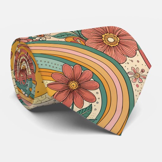 70s Brown Floral Custom Tie – Elegant Fashion Krawatte (Gerollt)