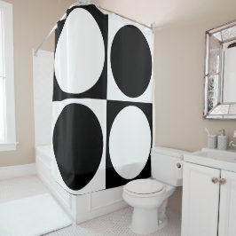 70s Checks and Circles Black and White Duschvorhang