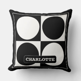 70s Checks and Circles Black and White Kissen