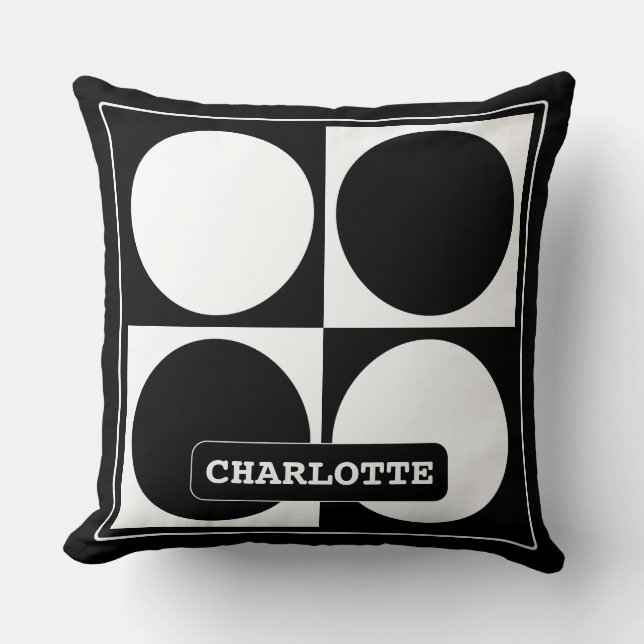 70s Checks and Circles Black and White Kissen (Vorderseite)