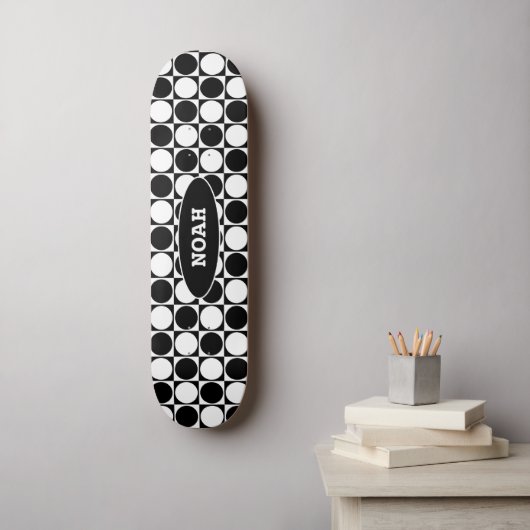70s Checks and Circles Black and White Skateboard (Wandkunst)