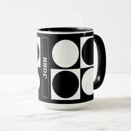 70s Checks and Circles Black and White Tasse