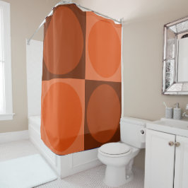 70s Checks and Circles Flame Orange Duschvorhang