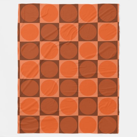 70s Checks and Circles Flame Orange Fleecedecke (Vorderseite)