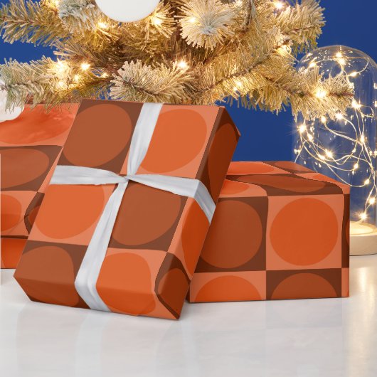 70s Checks and Circles Flame Orange Geschenkpapier (Feiertage)