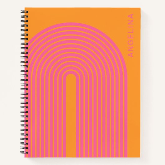 70s Inspired Line Art - Orange Pink Rainbow Arch Notizblock (Vorderseite)