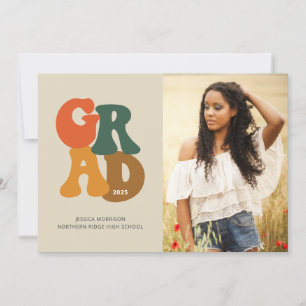 70s-Inspired Typography Photo Graduation Party Einladung