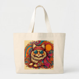 70's psychedelic cat jumbo stoffbeutel