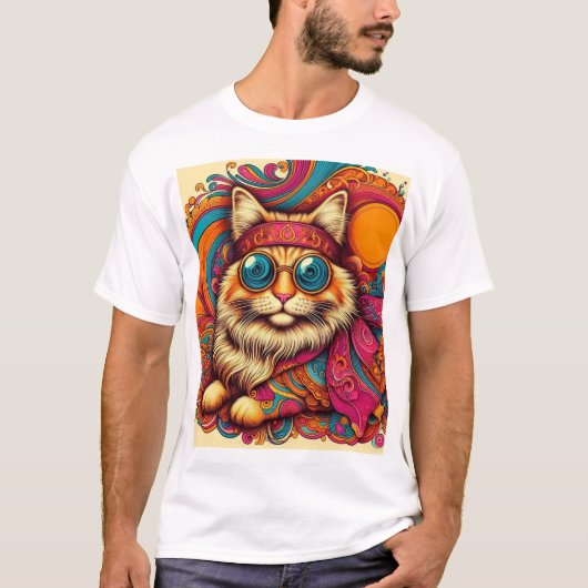 70's psychedelic cat T-Shirt (Vorderseite)