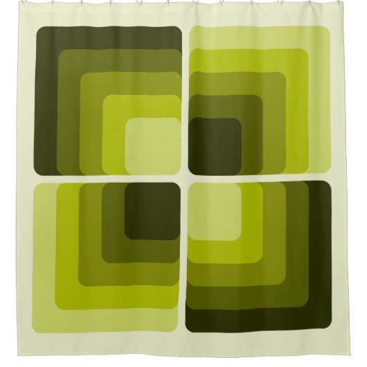 70s Rainbow Squares Monochrome Green Duschvorhang (Vorderseite)
